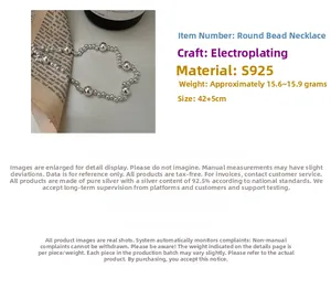 Detail view of S925 sterling silver beaded multilayer necklace with 42+5cm length specs