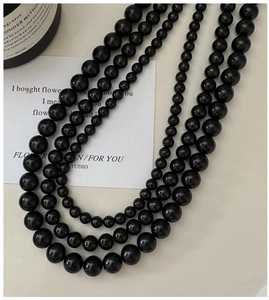 Detail of S925 silver necklace with polished black beads and gradient crystal spheres