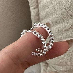 Boucles d'Oreilles Créoles Perlées en Argent Sterling 925 pour Femmes Vintage Géométriques Rondes Texture Bulles Bijoux Style INS