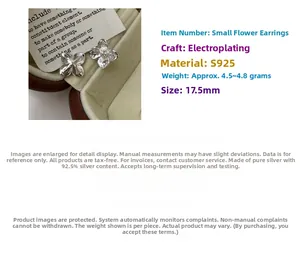 Detailed view of S925 sterling silver flower earrings with pleated texture and 17.5mm size