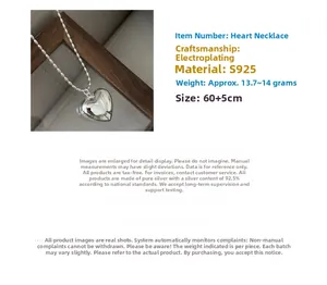 Collier avec pendentif coeur en argent S925 poli avec détails de longueur de 60cm