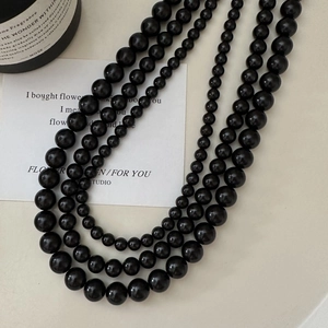 925 Sterling Silver Black Beaded Necklace For Women Korean Style Glass Crystal Beads Minimalist Clavicle Chain Jewelry Gift