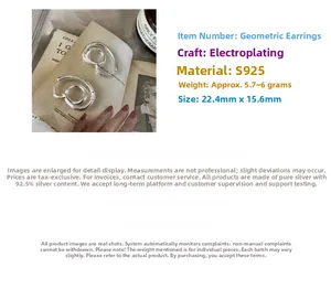 Close-up of S925 sterling silver knotted earrings with dimensions and weight specs