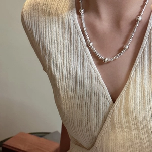Minimalist 925 sterling silver beaded multi-layer necklace with high polished finish
