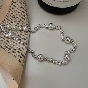Handmade S925 sterling silver multilayer bracelet with polished silver beads