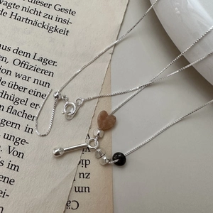 S925 Sterling Silver Natural Stone Heart Necklace Vintage Niche Design Adjustable Clavicle Chain Jewelry For Women