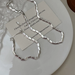 S925 sterling silver frosted bead necklace and bracelet set in matte finish