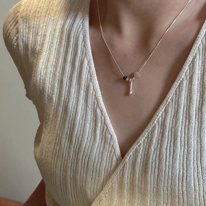 S925 sterling silver necklace with pink heart stone and creative phallic pendant charm