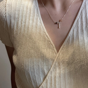 Elegant S925 silver necklace with three natural colored beads and vertical bar pendant