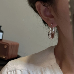 Boucles d'oreilles créoles croissant en argent sterling S925 style vintage minimaliste