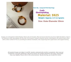 Detailed view of leopard resin hoop earrings with S925 sterling silver plated hooks