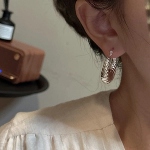 Boucles d'oreilles créoles croissant en argent sterling S925 avec motif corde torsadée