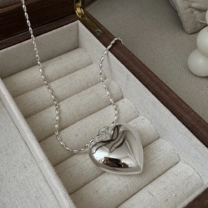 Collier cœur élégant en argent sterling S925 avec chaîne à billes dans un coffret cadeau