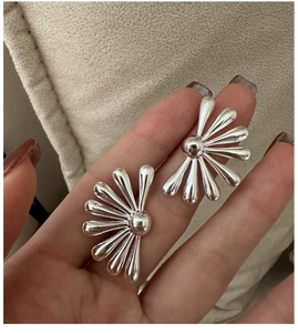 Detailed view of polished S925 silver flower earrings with radiant water drop elements