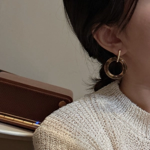 Elegant geometric S925 silver earrings with gold pendants and amber resin hoops for women