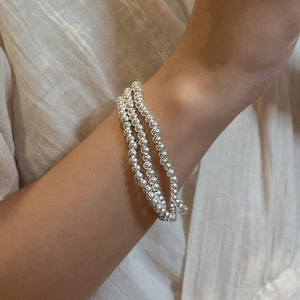 Three-layer S925 sterling silver beaded bracelet for women in a minimalist style
