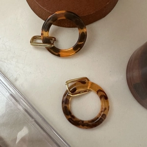 Retro S925 sterling silver leopard print earrings with gold-toned metal buckles