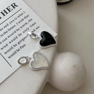 Pendentif Cœur en Argent Sterling 925 Collier Agate Nacre Coquillage Bord Perlé Bijoux Vintage pour Femmes Cadeau Quotidien