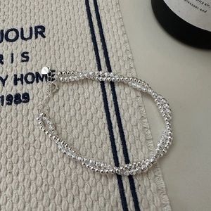 S925 Sterling Silver Double Layer Bracelet For Women Minimalist Carved Glitter Beads Adjustable Heart Pendant Korean Fashion Jewelry