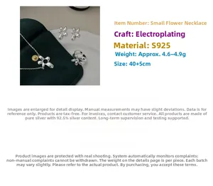 Detailed view of S925 sterling silver flower jewelry set including necklace and ring