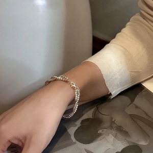 Minimalist S925 sterling silver double-layer beaded bracelet with lobster clasp for women