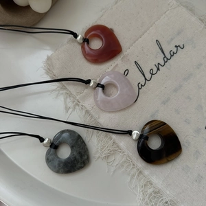 Collana Con Pendente a Cuore in Argento Sterling 925 Pietra Naturale Stile Vintage Coreano Catena Lunga per Maglione Gioielli Donna