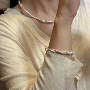Minimalist S925 sterling silver double-layer glitter chain bracelet for women