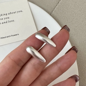 925 Sterling Silver Matte Waterdrop Stud Earrings For Women Korean Minimalist Brushed Teardrop Jewelry Niche Geometric Earrings