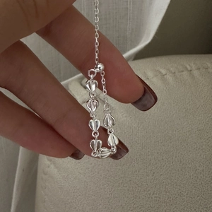 S925 Sterling Silver Heart Adjustable Pull Chain Ring Minimalist Korean Style Dainty Jewelry For Women Gift Heart Ring