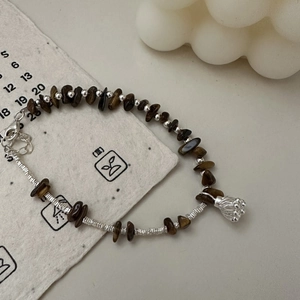 S925 Sterling Silver Tiger Eye Stone Bracelet For Women Retro Simple Niche Design Lotus Seedpod Pendant Korean Fashion Jewelry Gift