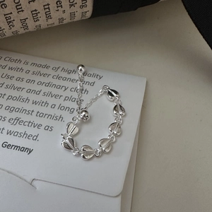 Minimalist S925 sterling silver heart-shaped adjustable pull ring with link chain