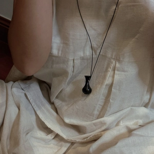 Collana lunga in argento S925 con ciondolo a forma di bottiglia vintage in legno su cordino