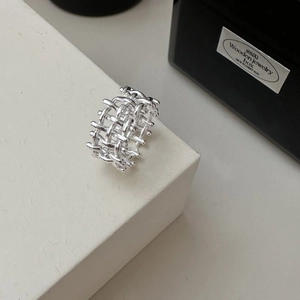 S925 Sterling Silver Woven Mesh Ring Minimalist Irregular Hollow Adjustable Open Finger Ring Fashion Jewelry For Women Daily Wear