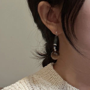 S925 silver vintage drop earrings with brown translucent beads for minimalist style