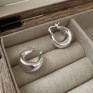 925 Sterling Silver Minimalist Chunky U Shaped Hoop Earrings For Women Korean Vintage Polished Mirror Geometric Loop Jewelry