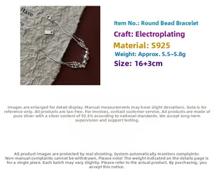 Detailed macro view of S925 sterling silver triple-layer beaded bracelet with Ag925 hallmark