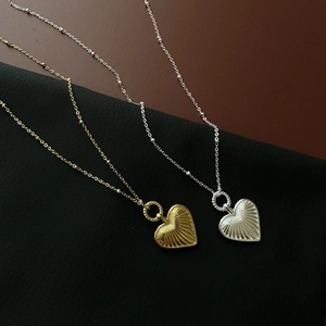 Vintage 925 Sterling Silver Heart Pendant Necklace For Women Retro Radiating Texture Gold Silver Plated Dainty Jewelry Gift