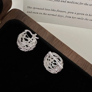 Vintage S925 Sterlingsilber Hohlkugel Ohrringe Für Damen Minimalistisch Galvanisiert Unregelmäßige Textur Geometrischer Schmuck