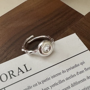 925 Sterling Silver Korean Style Irregular Donut Lava Texture Open Ring Adjustable Minimalist Geometric Finger Ring Jewelry For Women