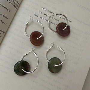 925 Sterling Silver Ping'an Kou Hoop Earrings For Women Minimalist Vintage Natural Stone Pendant Korean Style Jewelry Gift