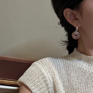 Minimalist S925 sterling silver hoop earrings featuring pink chalcedony donut charms