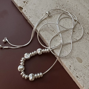 925 Sterling Silver Adjustable Snake Bone Chain Necklace For Women Minimalist Long Sweater Chain With Artificial Pearl Beads