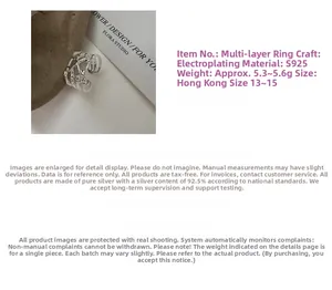 Detailed specs of S925 sterling silver multi-layer crossover ring weighing 5.3-5.6g