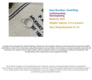 Detail view of S925 sterling silver ring showing its weight of 5.9-6.2g and HK sizes 13-15