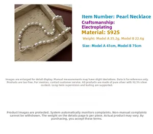 Detailed specs for S925 silver baroque pearl necklace in 41cm and 75cm lengths