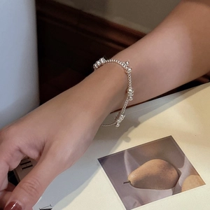 S925 sterling silver beaded bracelet for women with minimalist retro chain design