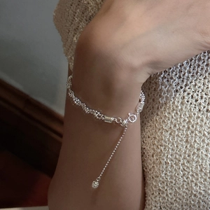 Elegant S925 sterling silver layered rope bracelet with adjustable crystal charm on wrist