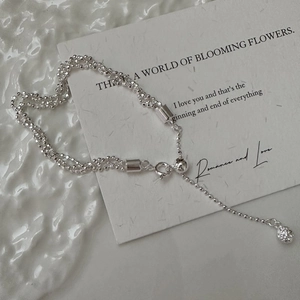 Elegant multi-layer S925 sterling silver beaded bracelet with adjustable draw-string closure