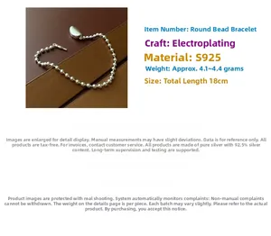 Detailed view of S925 sterling silver bead bracelet with 18cm length and weight specifications