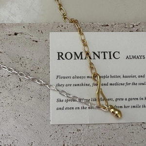 Minimalist S925 sterling silver necklace with gold and silver chain and teardrop pendant